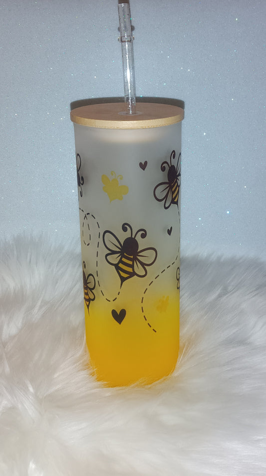 25oz Bumble Bee Frosted Glass Tumbler